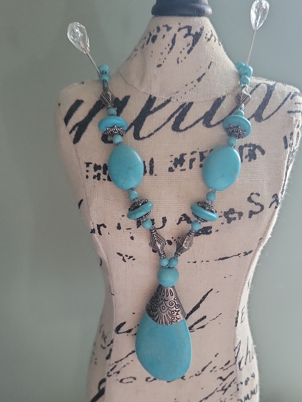 Turquoise Beaded Teardrop Necklace - Blue Women Jewelry
